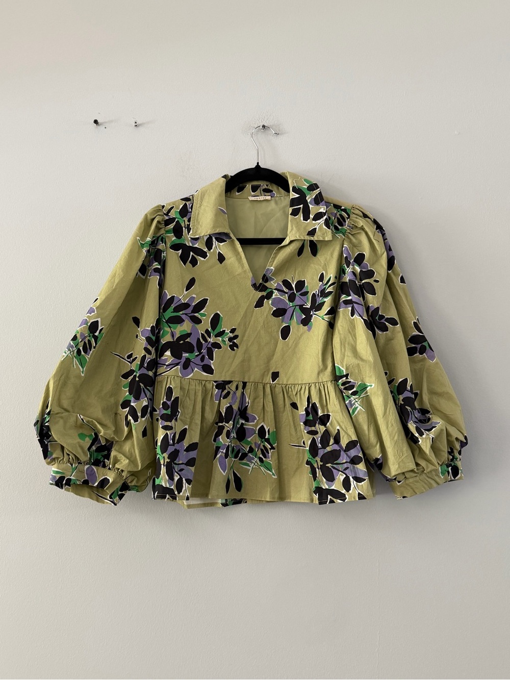 JODIFL Olive Floral V-Neck Peplum Top with Purple and Black Accents - Picture 2 of 3